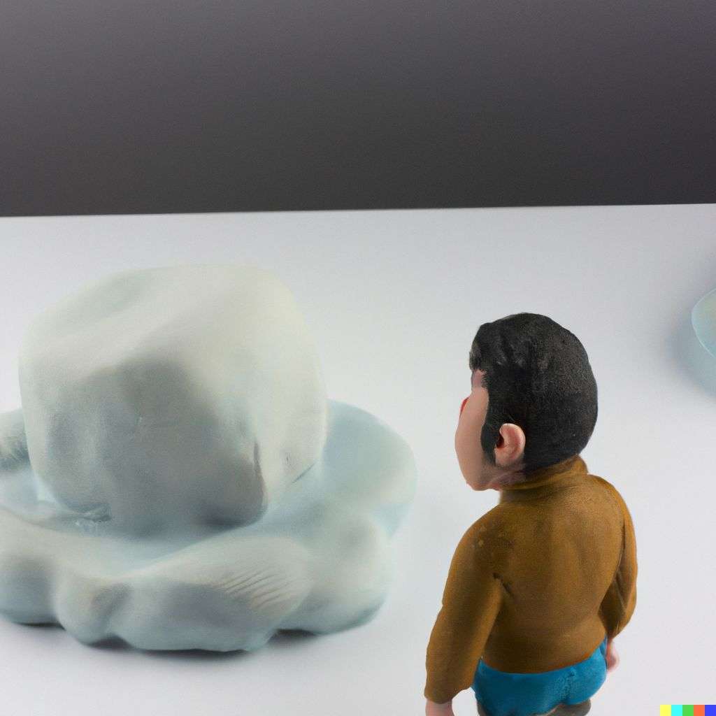someone gazing at Mount Everest, claymation cartoon
